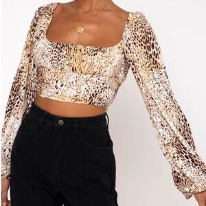 Motel Rocks Leopard Print Long Bubble Sleeve Blouse